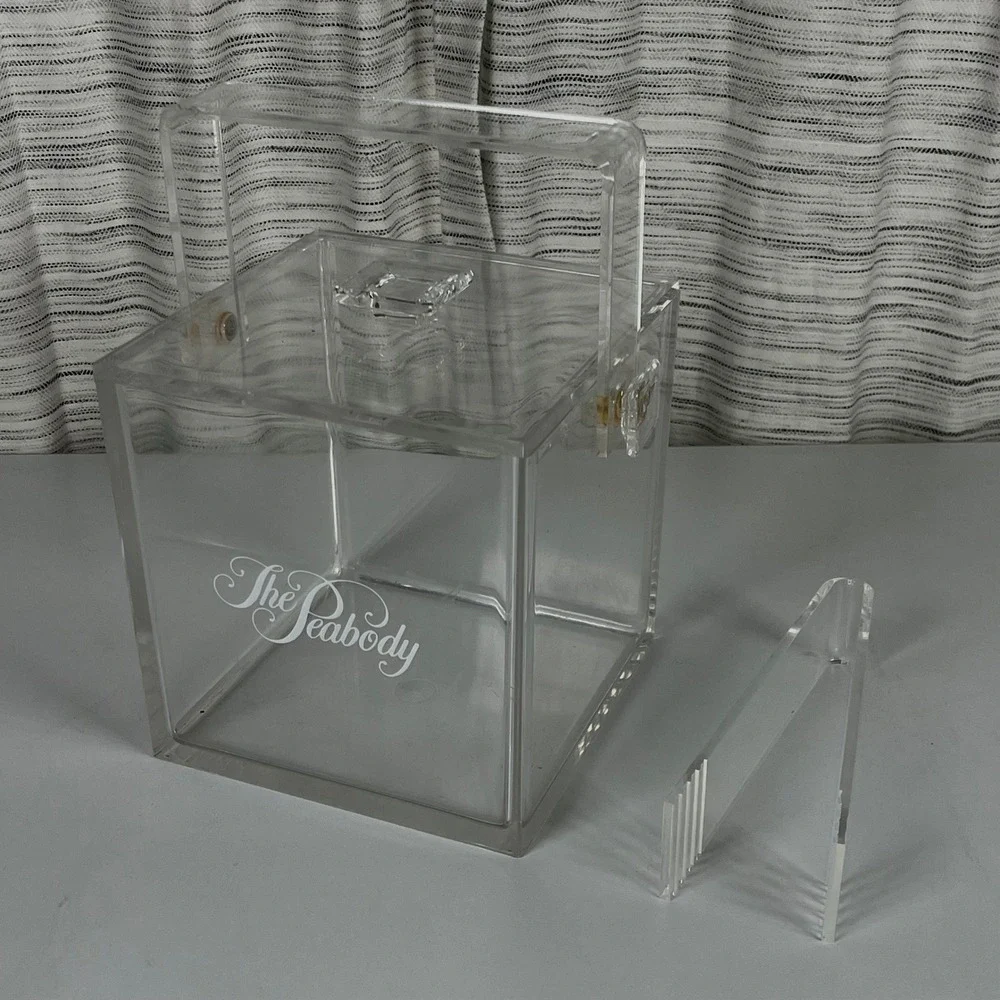 The Peabody Hotel Vintage Clear Acrylic Ice Bucket with Lid and Tongs Square MCM
